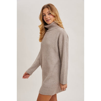 BLUIVY - TURTLENECK KNIT SWEATER DRESS | MUSHROOM