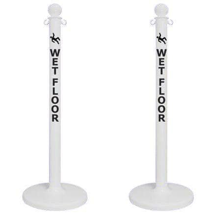 2.5 in. 'WET FLOOR' White Plastic Ball Top Stanchion - Crowd Control Warehouse
