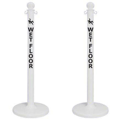 2.5 in. 'WET FLOOR' White Plastic Ball Top Stanchion - Crowd Control Warehouse