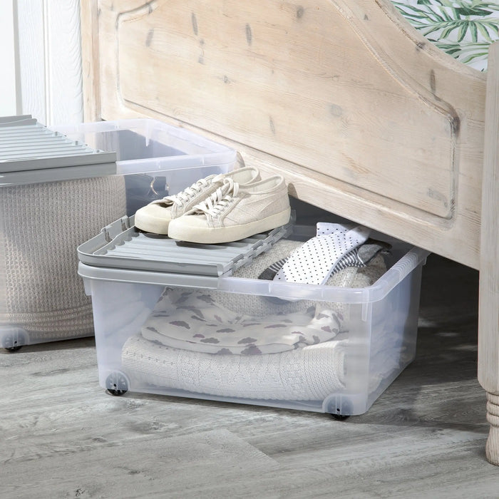 30 Litre Under Bed Plastic Box with Wheels and Folding Lid Wham Storage