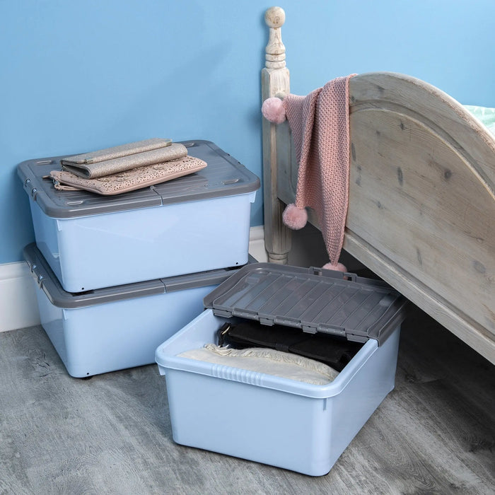 30 Litre Under Bed Plastic Box with Wheels and Folding Lid Wham Storage