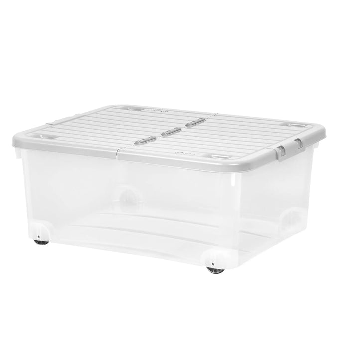 30 Litre Under Bed Plastic Box with Wheels and Folding Lid Wham Storage
