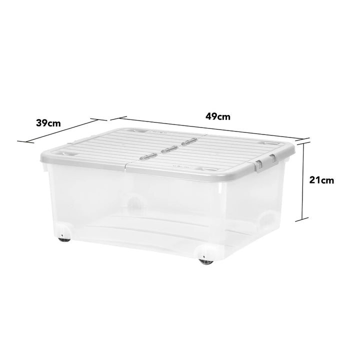 30 Litre Under Bed Plastic Box with Wheels and Folding Lid Wham Storage