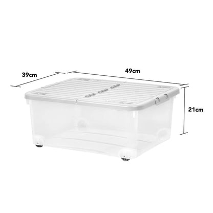 30 Litre Under Bed Plastic Box with Wheels and Folding Lid Wham Storage