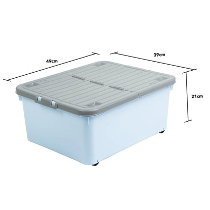 30 Litre Under Bed Plastic Box with Wheels and Folding Lid Wham Storage