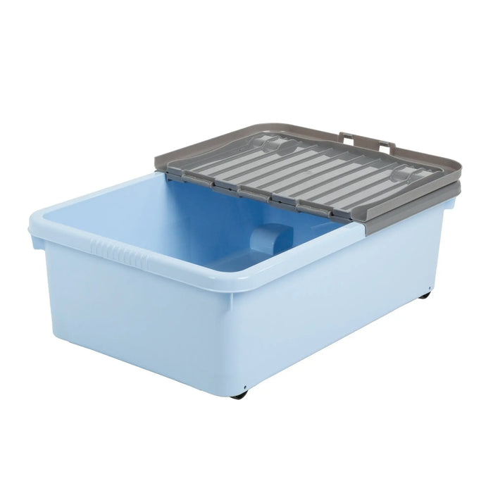 32 Litre Plastic Under Bed Storage Box With Wheels and Folding Lid Wham Storage