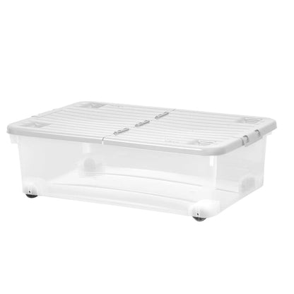 32 Litre Plastic Under Bed Storage Box With Wheels and Folding Lid Wham Storage