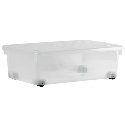 32 Litre Plastic Under Bed Storage Box With Wheels and Folding Lid Wham Storage