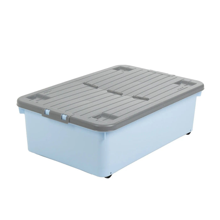 32 Litre Plastic Under Bed Storage Box With Wheels and Folding Lid Wham Storage