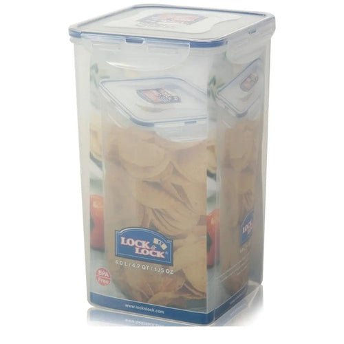 4 Litre Tall Square Plastic Cookie Jar with Airtight Rubber Seal Lid Lock & Lock