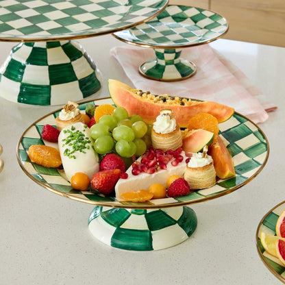 Emerald Check Mini Pedestal Platter