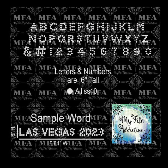 .6" Arial Font Letters and Numbers Rhinestone Digital Download File