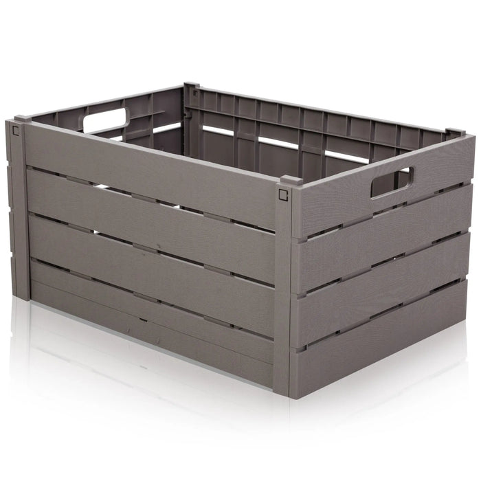 60 Litre Wood Effect Folding Collapsible Plastic Storage Crate Strata