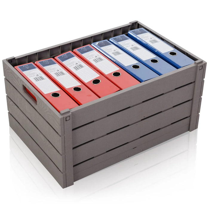 60 Litre Wood Effect Folding Collapsible Plastic Storage Crate Strata
