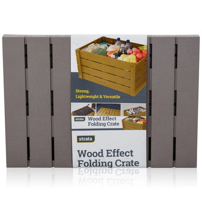 60 Litre Wood Effect Folding Collapsible Plastic Storage Crate Strata