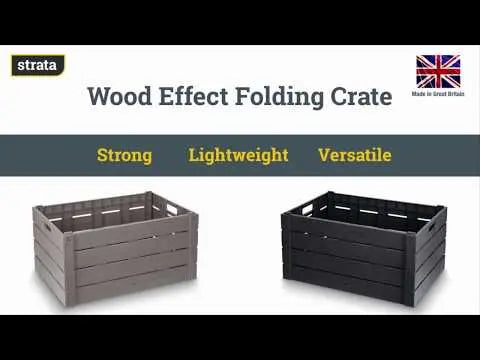 60 Litre Wood Effect Folding Collapsible Plastic Storage Crate Strata