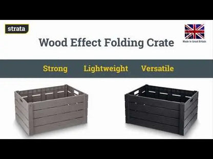60 Litre Wood Effect Folding Collapsible Plastic Storage Crate Strata