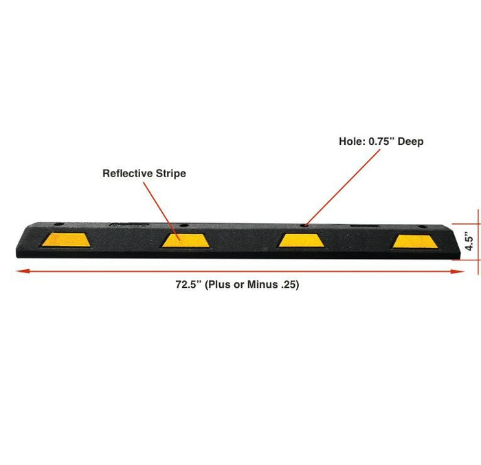 6ft Rubber Parking Block with Black and Yellow Stripes - Crowd Control Warehouse