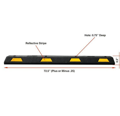 6ft Rubber Parking Block with Black and Yellow Stripes - Crowd Control Warehouse