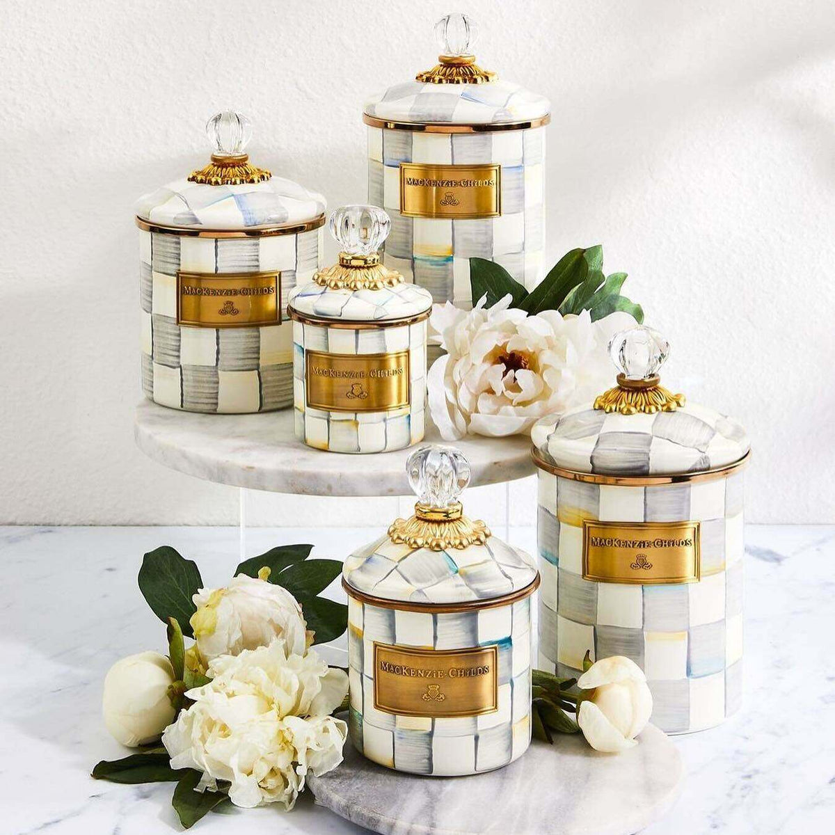 Sterling Check Enamel Canisters