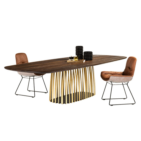 janua | bc 07 basket table boat shape | american walnut + brass base 220x110cm