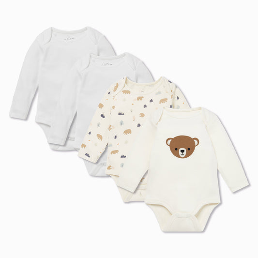 Bear Long Sleeve Bodysuit 4 Pack