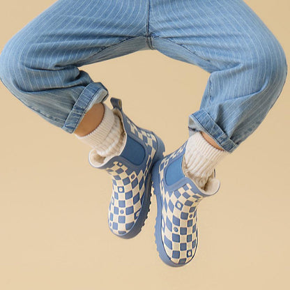 KIDLY by MORI Check Short Wellies - Blue