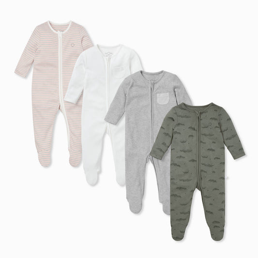 Blush & Khaki Zip-Up Sleepsuit 4 Pack