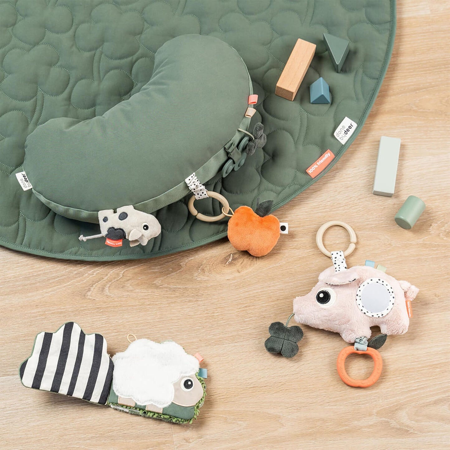 Done By Deer Tummy Time Activity Pillow - Tiny Farm Green