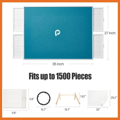 Rotating Puzzle Board with Drawers and Cover,Tilt&Lazy Susan