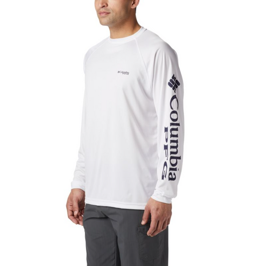 COLUMBIA - PFG TERMINAL TACKLE LONG SLEEVE SHIRT | WHITE/NIGHT SHADE LOGO