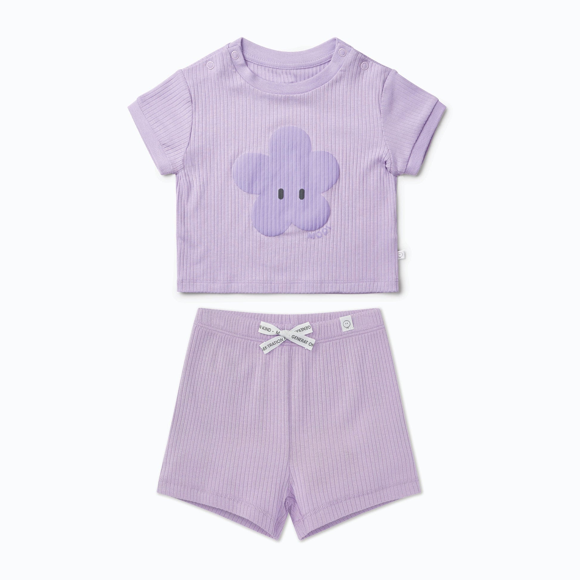 Flower Ribbed Short Sleeve T-Shirt & Shorts Outfit