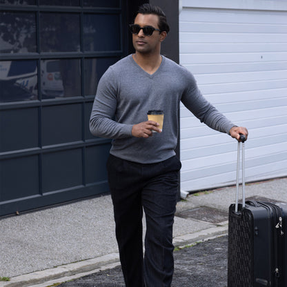 Grey Luxury Touch Cotton and Cashmere V-Neck Sweater