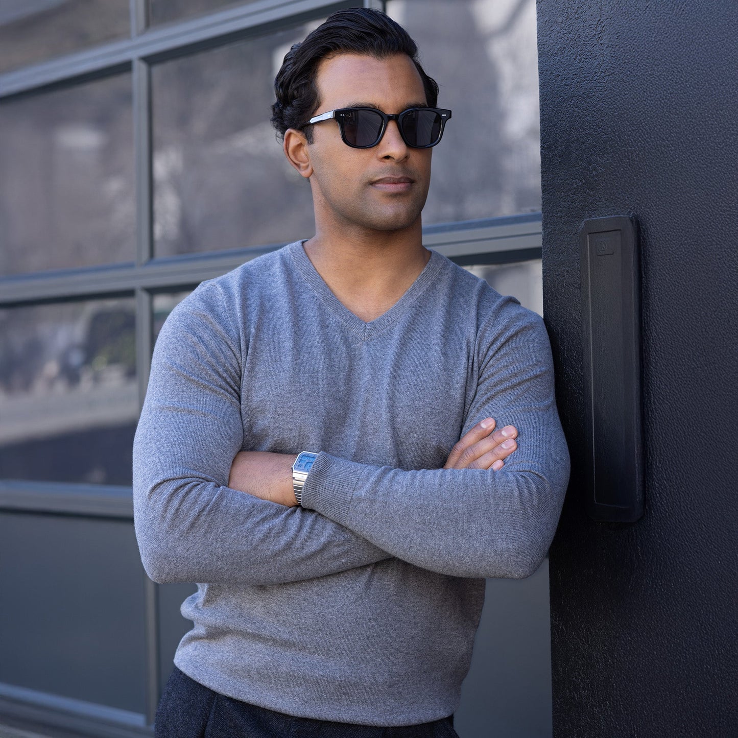 Grey Luxury Touch Cotton and Cashmere V-Neck Sweater