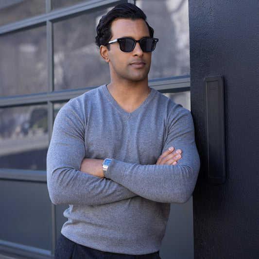 Grey Luxury Touch Cotton and Cashmere V-Neck Sweater