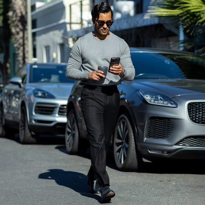 Grey Luxury Touch Cotton and Cashmere Crew Neck Sweater
