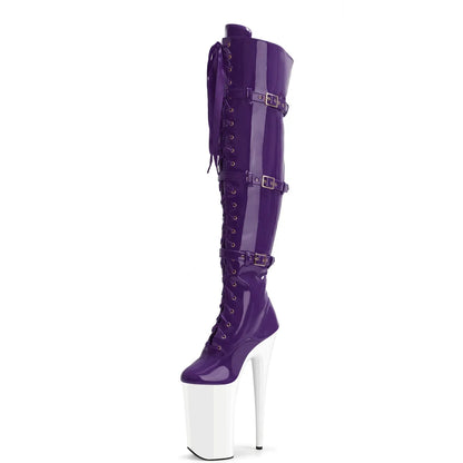 26cm Sexy Queen Large Transvestite Stripper High Pink Knee High Leather Boots Goth Pole Dancer Fetish Shoes Nightclub Stage Walk