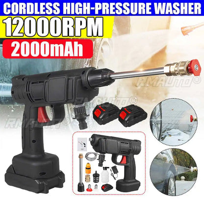 2000mAh Cordless High Pressure Washer Spray Water Gun Car Wash Pressure Water Nozzle Cleaning Machine for Makit 18V Battery