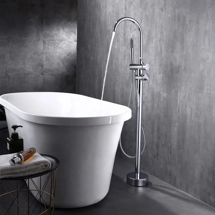 Brass Stainless Steel Dual Freestanding Bath Shower Mixer Floor Stand Mounted Tub Filler Bathtub Faucet Slide Bar Hotel Use