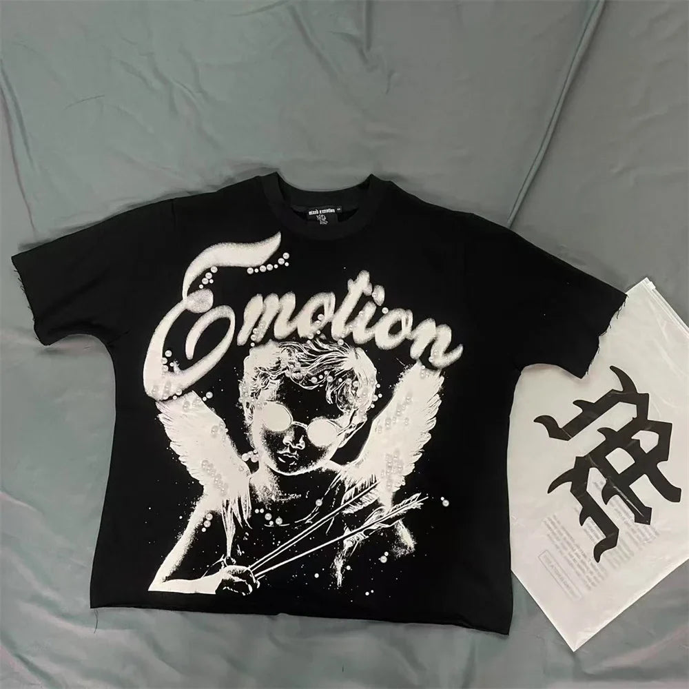 American Fashion Brand MIXED EMOTION Cotton Short Sleeved T-shirt Short Top