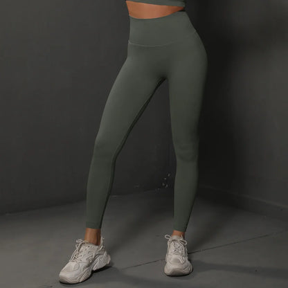 Cross-border Seamless Solid High Waist Tight Full Length Spandex/Nylon Yoga Pants Honey Peach Ass Training Sports Running