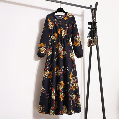 Dropshipping Trending Chiffon Dress Women's Summer Beach Travel Long Sleeve Flower Elegant Floral Girl Casual Dress