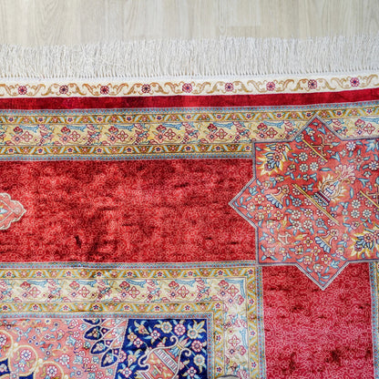 9x12ft Persian Red Hand Knotted Oriental Silk  Rugs Living Room Large Turkish Made in Turkey Silk Rug