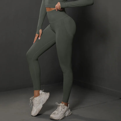 Cross-border Seamless Solid High Waist Tight Full Length Spandex/Nylon Yoga Pants Honey Peach Ass Training Sports Running