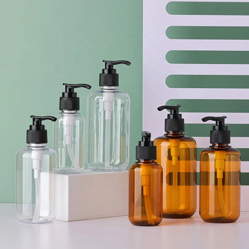 100ml 200ml 300ml Round PET Plastic Pump Press Bottle for Body Wash Lotion Shower Gel Shampoo Packaging