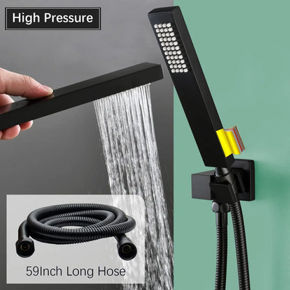 3 Functions Shower Head System Full Body Rain Shower System Black Shower Faucet Set