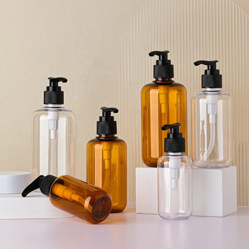 100ml 200ml 300ml Round PET Plastic Pump Press Bottle for Body Wash Lotion Shower Gel Shampoo Packaging