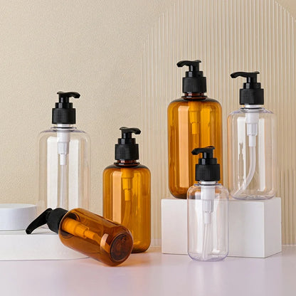 100ml 200ml 300ml Round PET Plastic Pump Press Bottle for Body Wash Lotion Shower Gel Shampoo Packaging