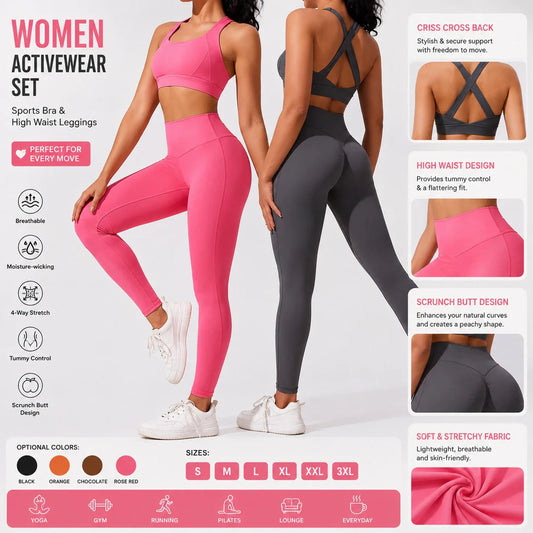 Custom Plus Size Women's Sets High Waist 2-Piece Sports Bra Leggings Yoga Set Breathable Four-Way Stretch Athletic Gym Sets