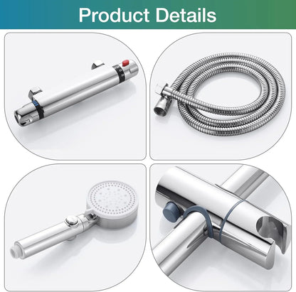 Brass Chrome Thermostat Mixer Valve Cold Hot Water Shower Faucet Rain Soft Jet Slide Bar Modern Design Hotel Apartment Washrooms